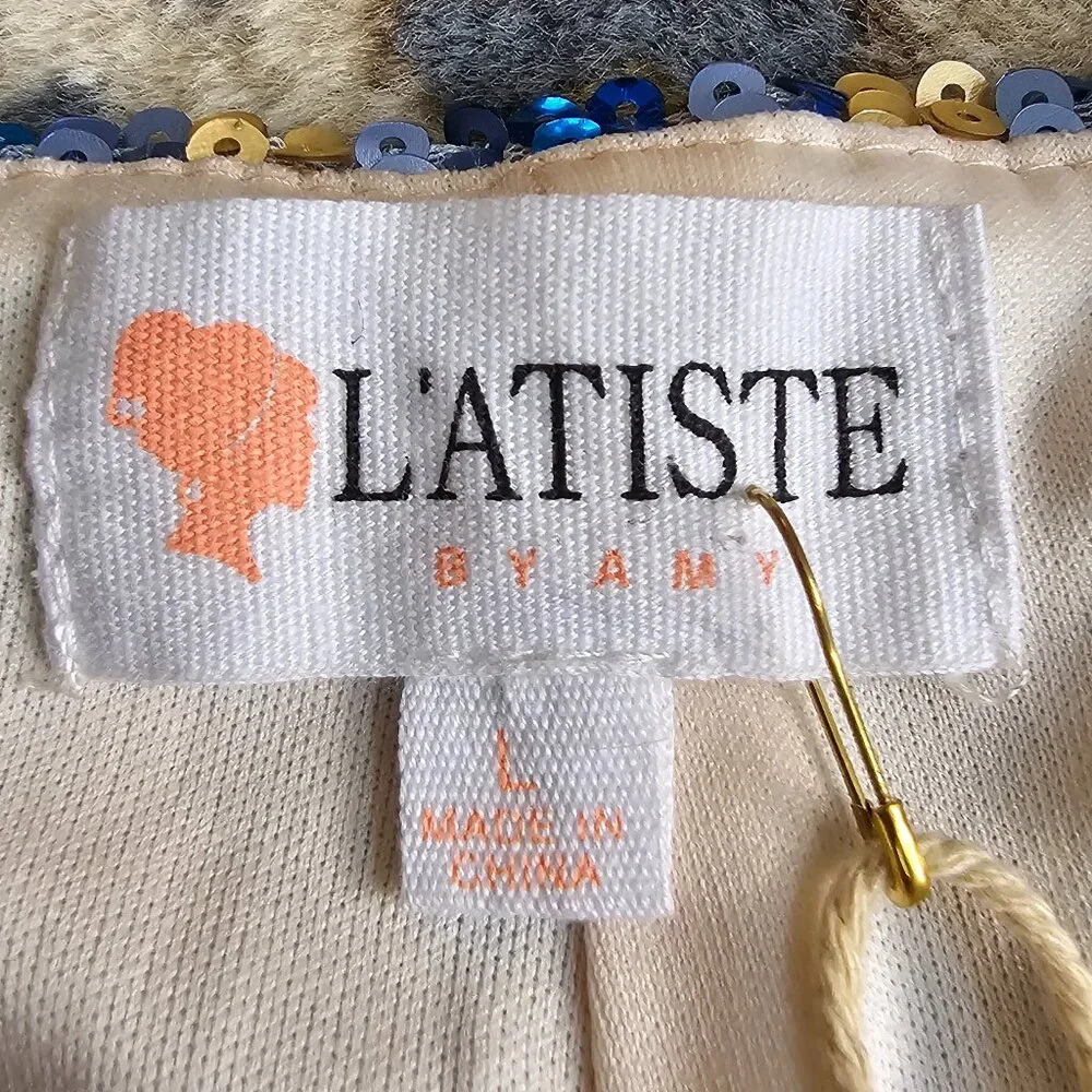 L'Atiste by Amy Blue and Gold Sequins High Waisted Shorts Women's L - Picture 3 of 4